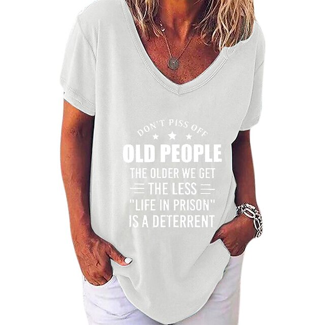 

Women's Painting T shirt Text Star Print V Neck Basic Tops Blue White Black