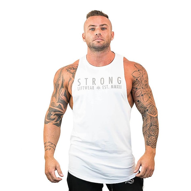 

Men's Tank Top Vest Undershirt Hot Stamping Graphic Letter Crew Neck Street Casual Print Sleeveless Tops Cotton Lightweight Fashion Breathable Comfortable Wine Black / Gray Blue / Summer