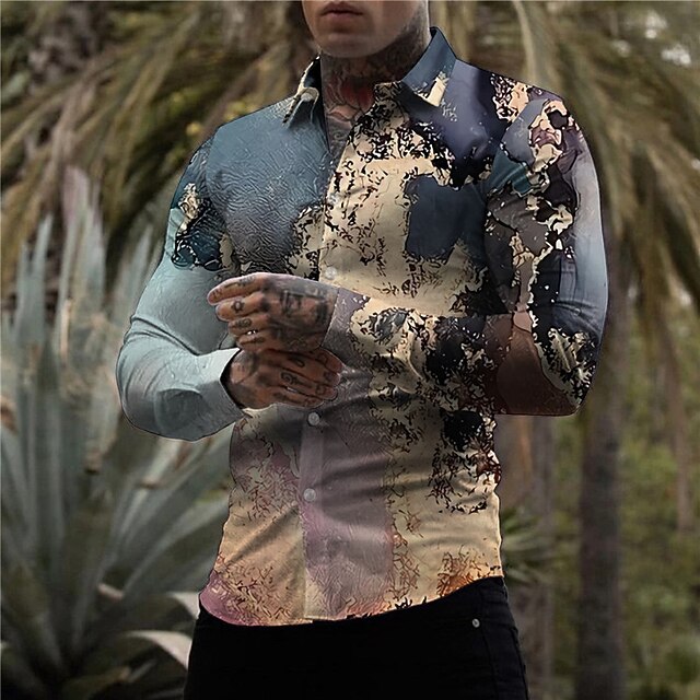 

Men's Shirt Gradient Turndown Street Casual Button-Down Print Long Sleeve Tops Casual Fashion Designer Breathable Blue