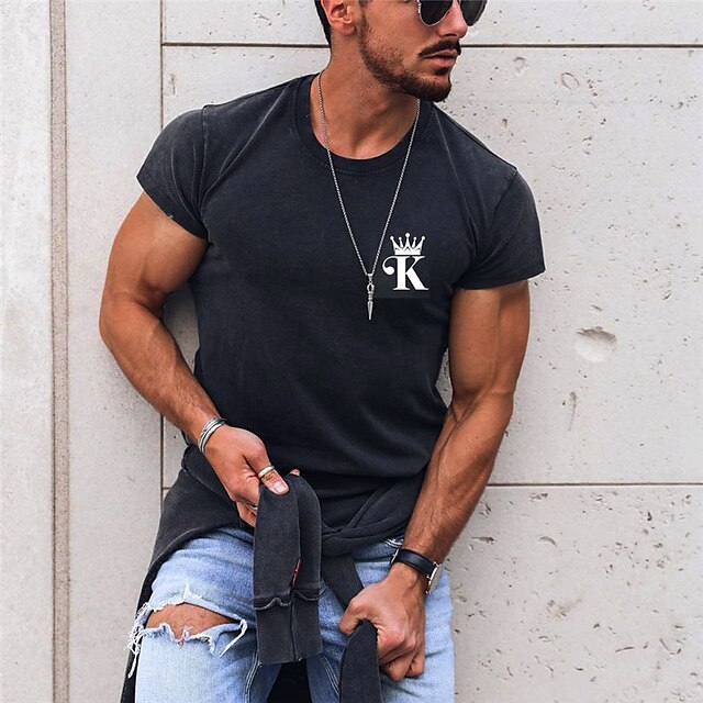 

Men's T shirt Hot Stamping Graphic Letter Crew Neck Casual Daily Print Short Sleeve Tops Lightweight Fashion Big and Tall Sports Black