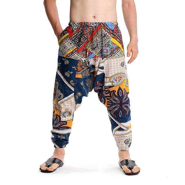 

Men's Chinoiserie Boho Harem Jogger Sweatpants Elastic Drawstring Design Pants Casual Graphic Prints Mid Waist Loose Navy Blue S M L XL XXL