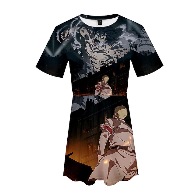 

Inspired by Attack on Titan Eren Jaeger Mikasa Ackerman Dress Cartoon 100% Polyester Anime Harajuku Graphic Kawaii Dress For Women's