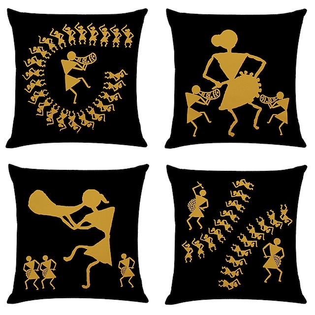 

Indian Art Double Side Cushion Cover 4PC Soft Decorative Square Throw Pillow Cover Cushion Case Pillowcase for Bedroom Livingroom Superior Quality Machine Washable Indoor Cushion for Sofa Couch Bed Chair