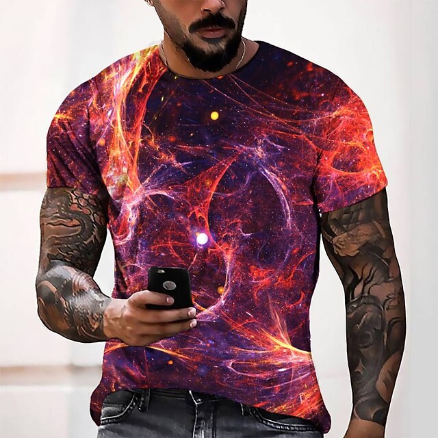 

Men's Tee T shirt 3D Print Graphic Round Neck Casual Daily 3D Print Short Sleeve Tops Fashion Designer Cool Comfortable Orange