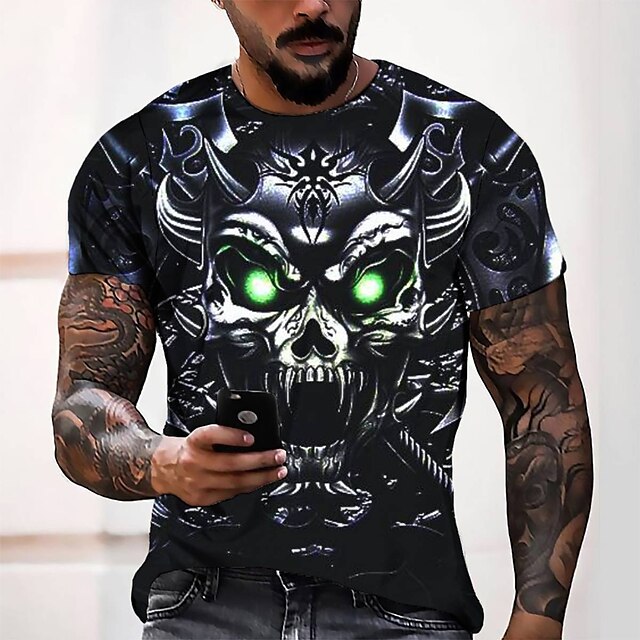 

Men's Tee T shirt 3D Print Graphic Round Neck Casual Daily 3D Print Short Sleeve Tops Fashion Designer Cool Comfortable Black