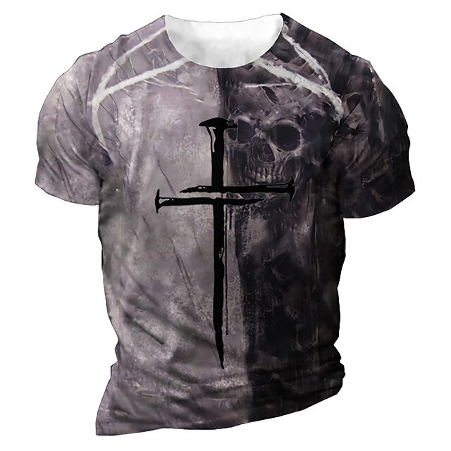 

Men's T shirt 3D Print Graphic Cross Crew Neck Casual Daily Print Short Sleeve Tops Fashion Vintage Designer Big and Tall Dark Gray