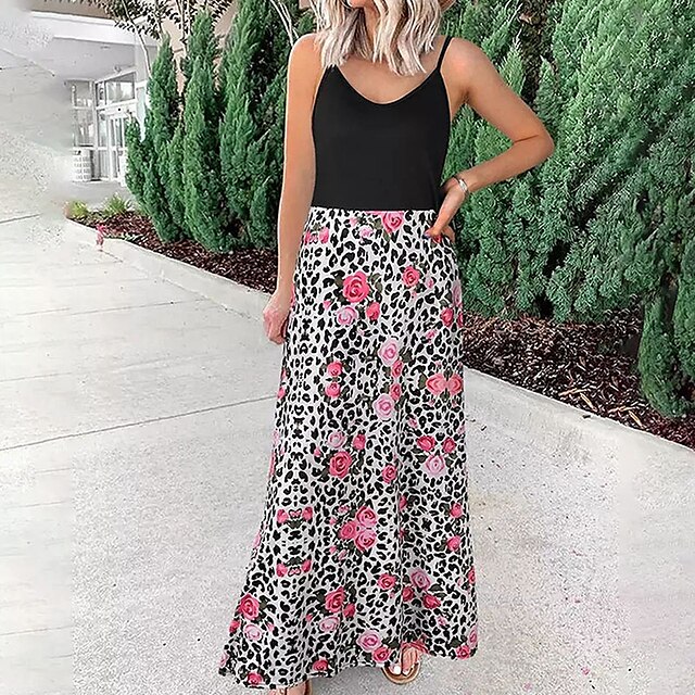 

Women's A Line Dress Maxi long Dress Black Sleeveless Floral Print Spring Summer V Neck Casual Vacation 2022 S M L XL XXL