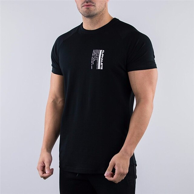 

Men's T shirt Hot Stamping Graphic Letter Crew Neck Casual Daily Print Short Sleeve Tops Lightweight Fashion Big and Tall Sports Black