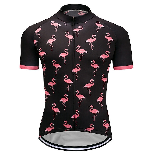  CAWANFLY Voor heren Wielrenshirt Korte mouw Fietsen T-shirt Shirt Kleding Bovenlichaam met 3 achterzakken Wegwielrennen Anti-slip Zonbescherming UV-bestendig Fietsen Roze Grafisch Flamingo Polyester