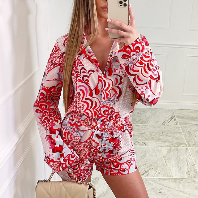 

Women's Basic Painting Casual Vacation Two Piece Set Blouse Shorts Sets Shorts Print Tops