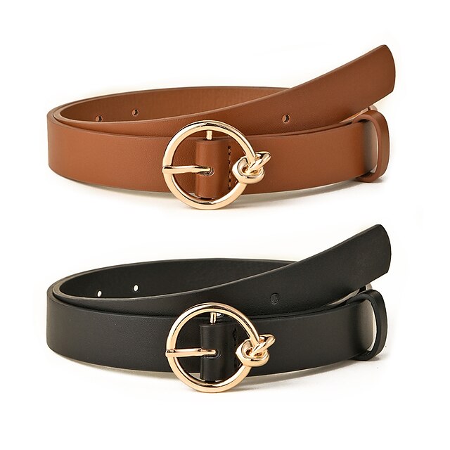 2 PCS Women's Skinny Belt PU Leather Prong Buckle O-ring Casual Classic Gift Daily Multicolor