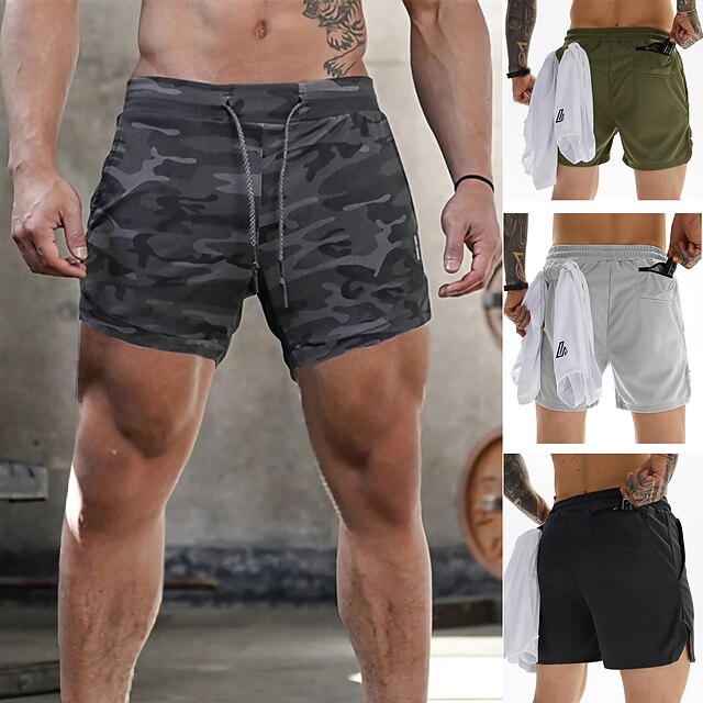 

Men's Chic Modern Casual / Sporty Shorts Patchwork Knee Length Pants Daily Gym Micro-elastic Camouflage Solid Colored Mid Waist Yellow camouflage White Black Army Green Light Grey M L XL XXL 3XL