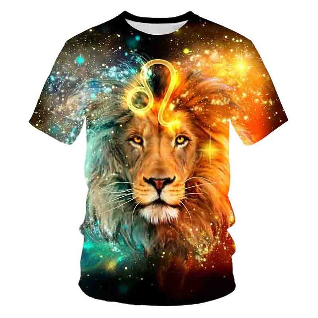 

Men's T shirt Tiger Round Neck Casual Daily Print Short Sleeve Tops Casual Slim Fit Black / Red