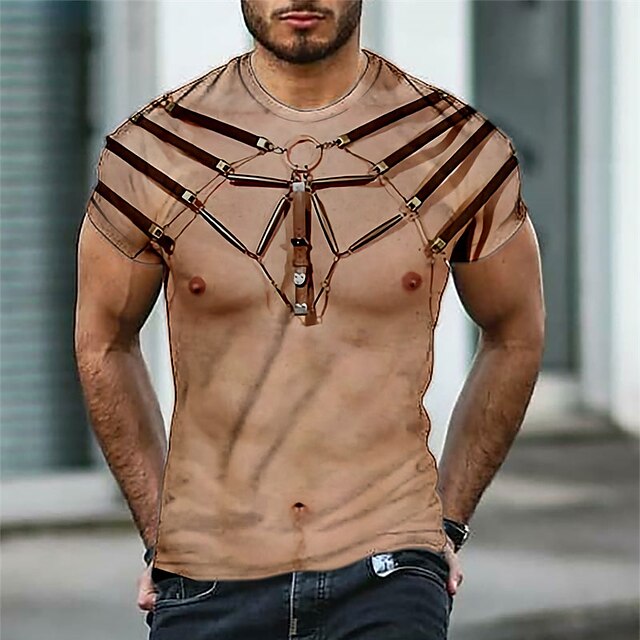 

Men's T shirt 3D Print Graphic Muscle Crew Neck Casual Daily Print Short Sleeve Tops Fashion Classic Designer Big and Tall Khaki