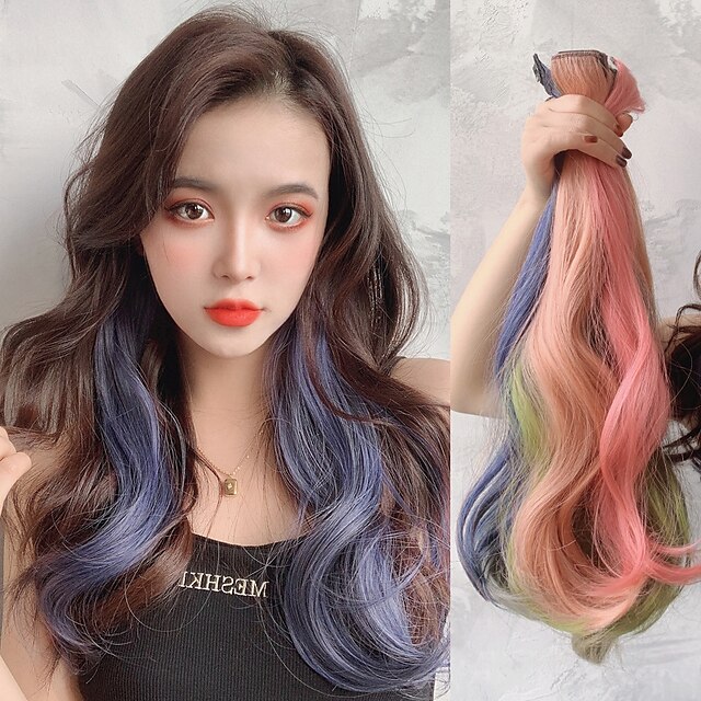 

Color Wigs Female Long Hair Highlighting Gradient Invisible Seamless Natural One-piece Wind-up Bunch of Hanging Ears Dyed Curly Hair