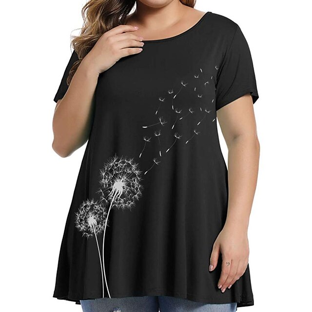 

Women's Plus Size Tops Blouse Floral Print Short Sleeve Crewneck Streetwear Festival Daily Sports Polyester Spring Summer Black Gray