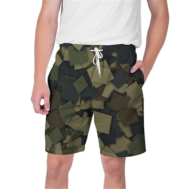 

Men's Streetwear Hawaiian Shorts Beach Shorts 3D Print Elastic Drawstring Design Short Pants Casual Daily Graphic Camouflage Breathable Soft Mid Waist Green Gray Army Green Camouflage Green S M L XL