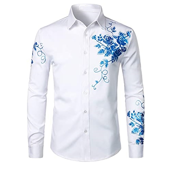 Mens Clothing Mens Shirts | Mens Shirt Floral Turndown Street Casual Button-Down Long Sleeve Tops Casual Fashion Breathable Comf