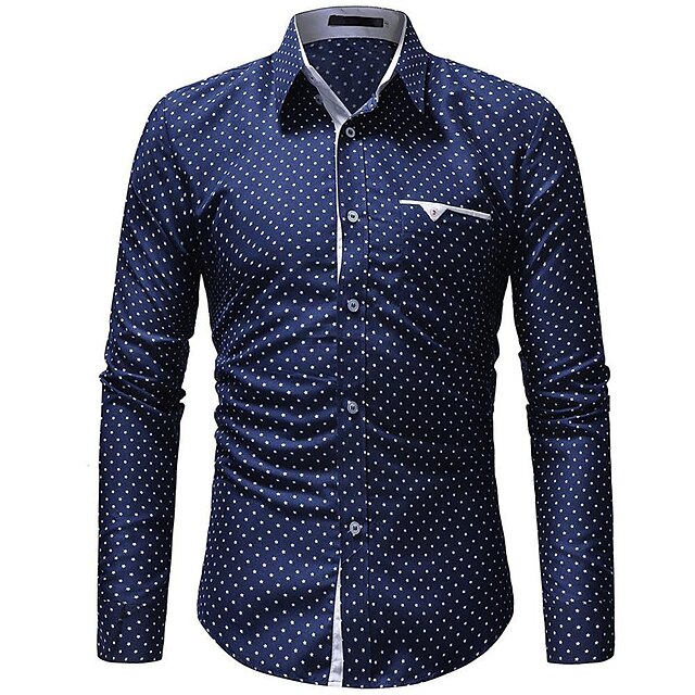 Mens Clothing Mens Shirts | Mens Dress Shirt Print Polka Dot Turndown Street Daily Button-Down Print Long Sleeve Tops Cotton Bus