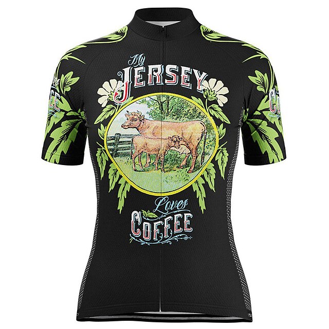 

21Grams Women's Short Sleeve Cycling Jersey Summer Spandex Black Cow Bike Top Mountain Bike MTB Road Bike Cycling Quick Dry Moisture Wicking Sports Clothing Apparel / Stretchy / Athleisure