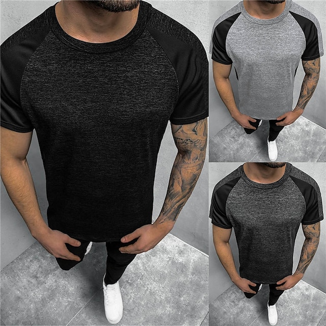 

Men's T shirt Color Block Crew Neck Casual Daily Short Sleeve Tops Lightweight Fashion Big and Tall Sports Black Gray Dark Gray