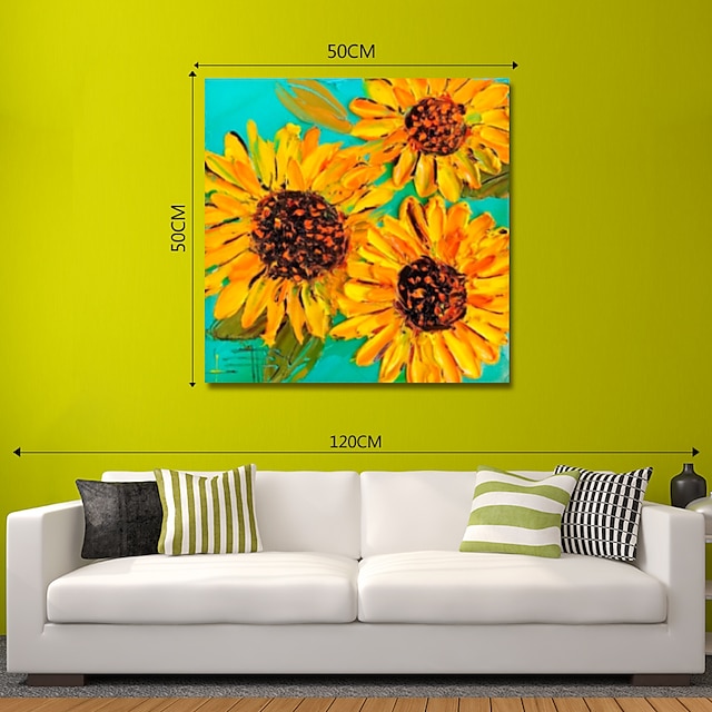 Home & Garden Wall Art | Oil Painting Hand Painted Square Abstract Floral / Botanical Modern Stretched Canvas - HC94591