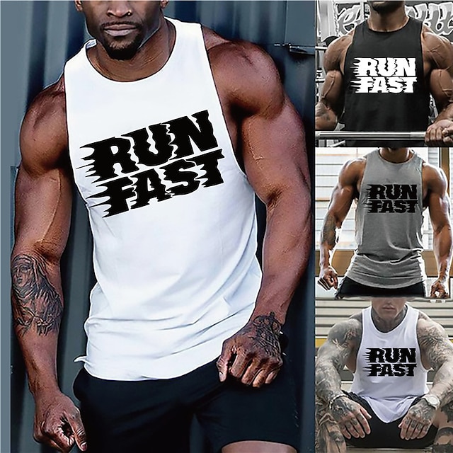 

Men's Tank Top Vest Hot Stamping Graphic Prints Letter Plus Size Crew Neck Daily Sports Print Sleeveless Tops Fashion Classic Designer Hawaiian White Black Gray