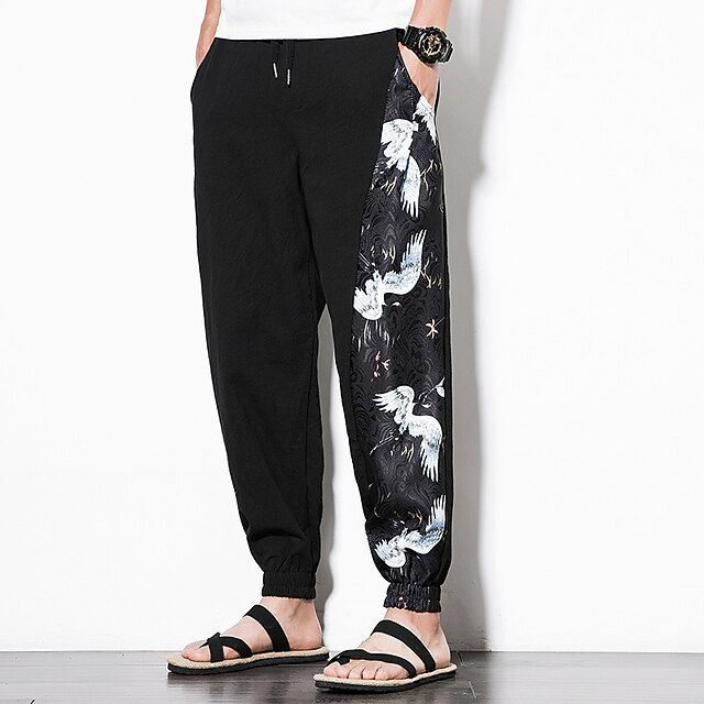 

Men's Casual Athletic Track Pants Tapered pants Elastic Drawstring Design Pants Casual Daily Micro-elastic Patchwork Cotton Blend Breathable Lightweight Mid Waist Black Green Black / White Blue Khaki
