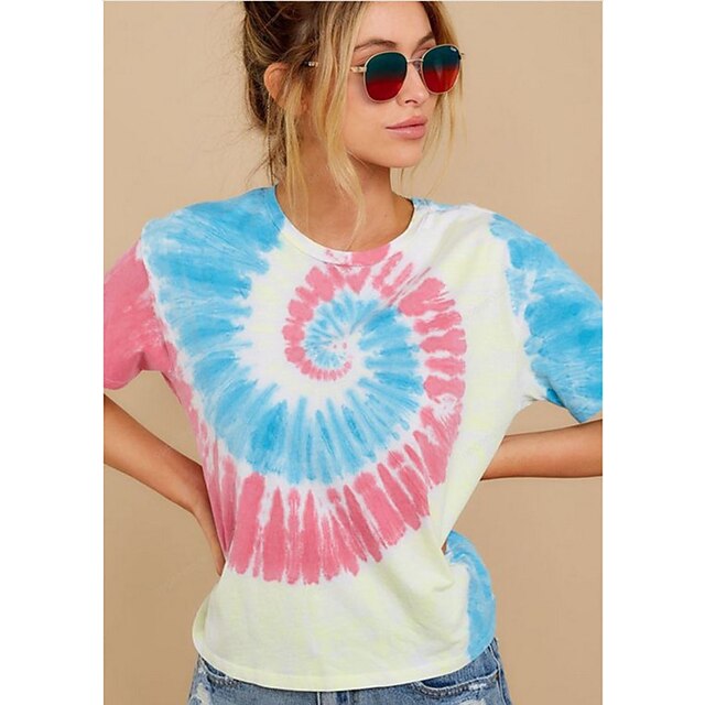 

Women's Painting T shirt Tie Dye Print Round Neck Basic Tops Blue