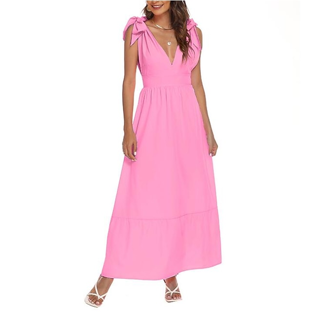 

Women's A Line Dress Maxi long Dress Light Pink Blue Pink Yellow Sleeveless Solid Color Cold Shoulder Spring Summer Deep V Casual Vacation 2022 S M L XL XXL 3XL 4XL