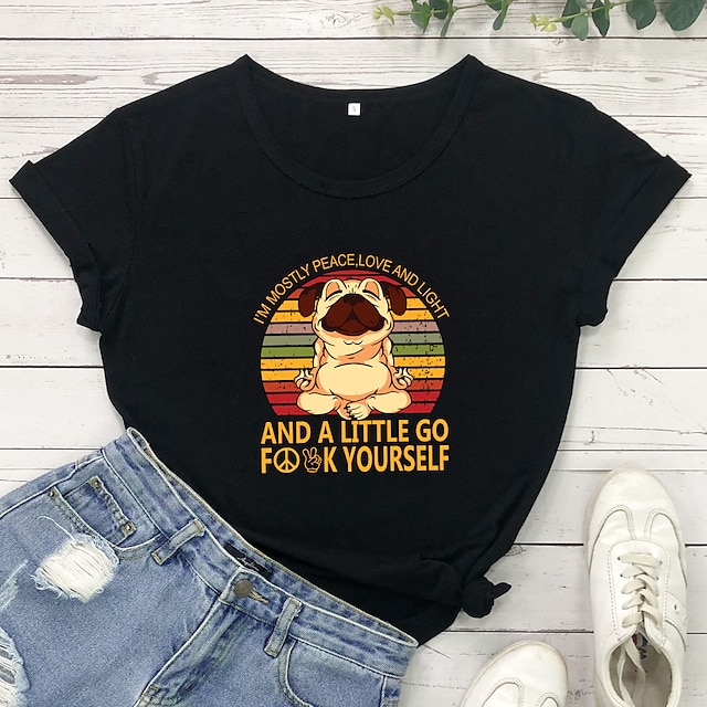 

Women's Painting T shirt Dog Peace Love Print Round Neck Basic Tops Green White Black