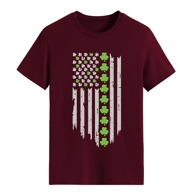 

Women's Floral Theme Painting T shirt Striped Leaf Print Round Neck Basic Tops White Black Wine