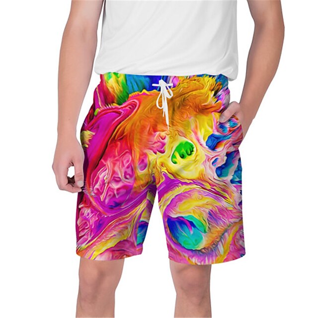 

Men's Streetwear Hawaiian Shorts Beach Shorts 3D Print Elastic Drawstring Design Short Pants Casual Daily Graphic Color Block Breathable Soft Mid Waist Blue Purple Pink Yellow S M L XL XXL