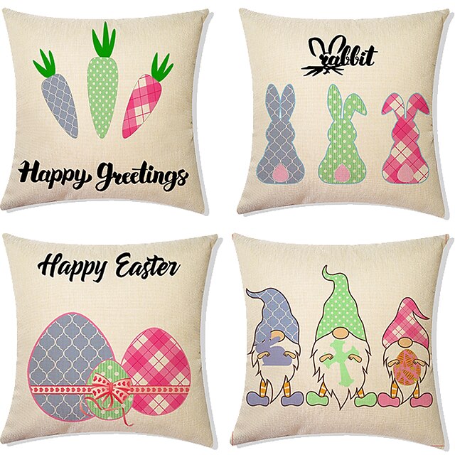 

Happy Easter Double Side Cushion Cover 4PC/set Soft Decorative Square Throw Pillow Cover Cushion Case Pillowcase for Sofa Bedroom Superior Quality Machine Washable