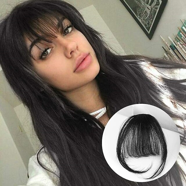 

Bangs Hair Clip in Bangs Real Human Hair Wispy Bangs Fringe with Temples Hairpieces for Women Clip on Air Bangs Flat Neat Bangs Hair Extension for Daily Wear