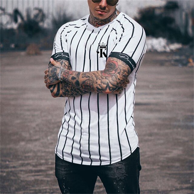 

Men's T shirt Striped Crew Neck Casual Daily Short Sleeve Tops Lightweight Fashion Big and Tall Sports White