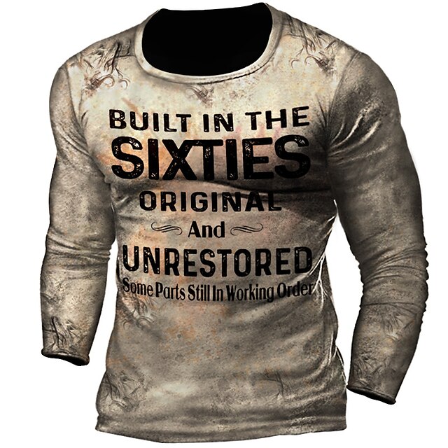 

Men's Unisex T shirt 3D Print Graphic Prints Letter Crew Neck Street Daily Print Long Sleeve Tops Basic Casual Fashion Retro White Gray Khaki
