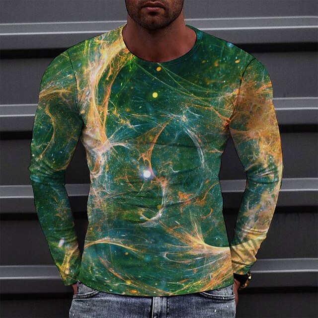 

Men's Tee T shirt 3D Print Graphic Round Neck Casual Daily Print Long Sleeve Tops Fashion Designer Comfortable Big and Tall Green