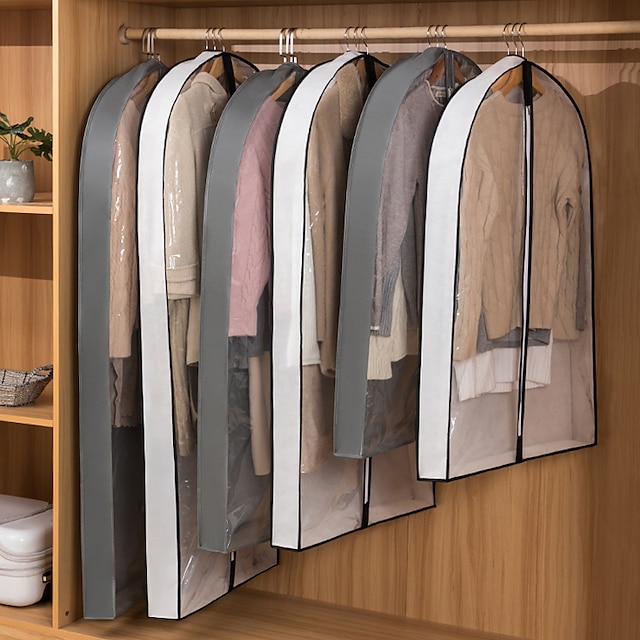 Small Size Waterproof Garment Bags for Children Dresses 5 PCS Hanging Garment Bag Closet Hanging Clothes Storage with Translucent Sweaters Coats Pink Suits