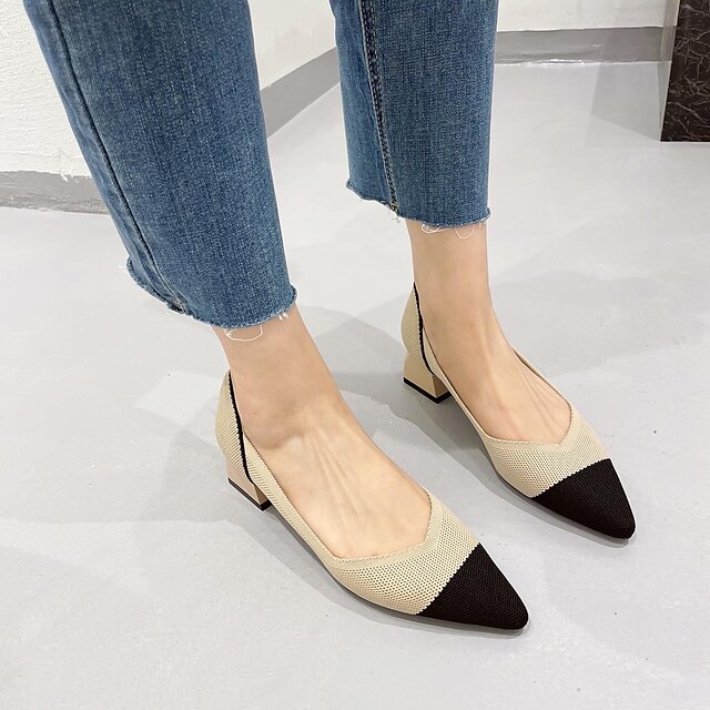 Shoes & Bags Womens Shoes | Womens Heels Chunky Heel Pointed Toe Casual Daily Rubber Loafer Spring Summer Black / White Almond L