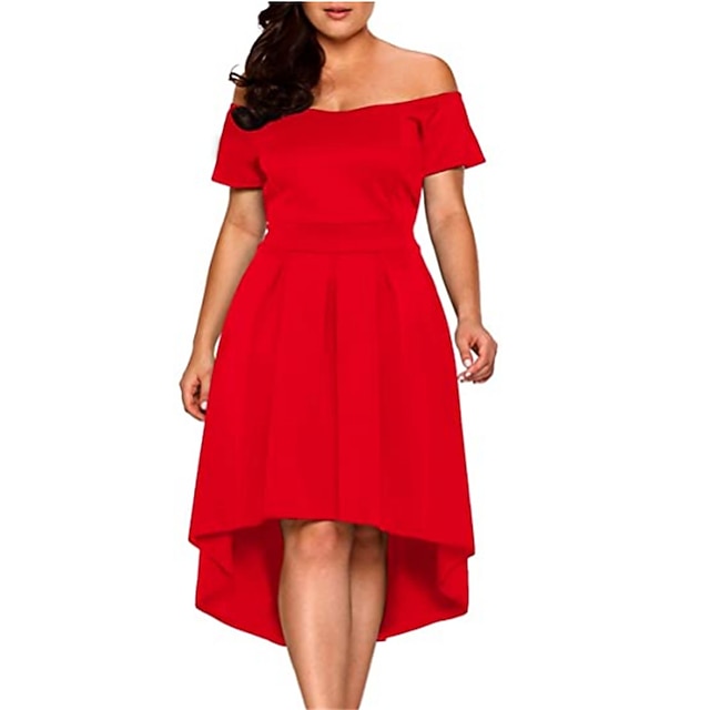 

Women's Trumpet / Mermaid Dress Knee Length Dress Red Short Sleeve Solid Color Patchwork Spring Summer Off Shoulder Elegant Cap Sleeve 2022 L XL XXL 3XL