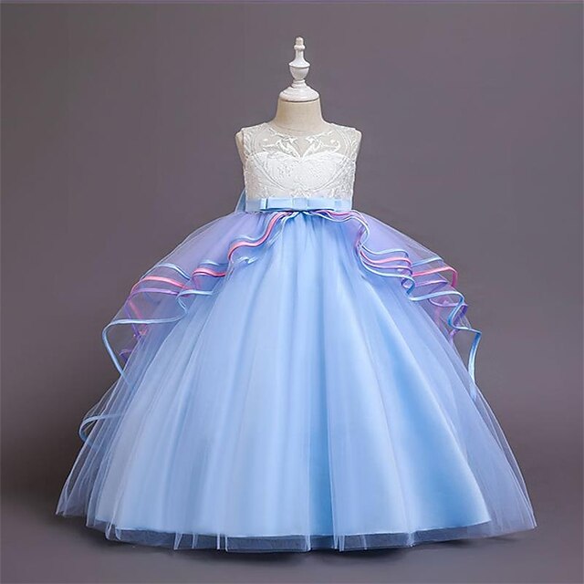 

Kids Little Girls' Dress Plain Tulle Dress Party Daily Bow Purple Pink Light Blue Maxi Sleeveless Elegant Cute Dresses Children's Day Spring Summer Slim 4-12 Years