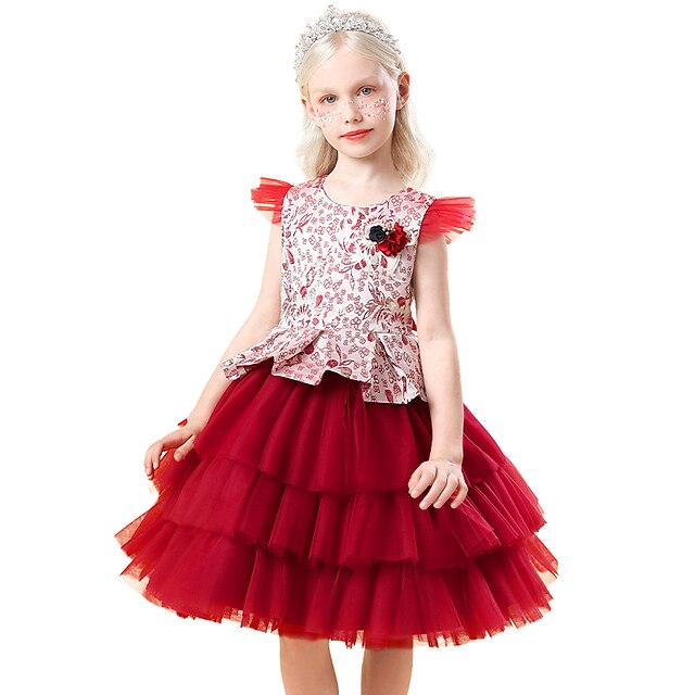 

Kids Little Girls' Dress Jacquard Tulle Dress Party Birthday Mesh Green Pink Wine Knee-length Short Sleeve Princess Sweet Dresses Spring Summer Slim 1 PC 3-10 Years