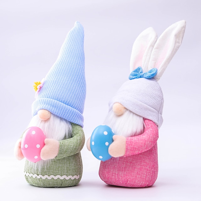 Home & Garden Home Decor | Easter Pink Ear Plaid Rabbit Dwarf Doll Fairy Doll Ornaments Household Decoration Products - XR18988