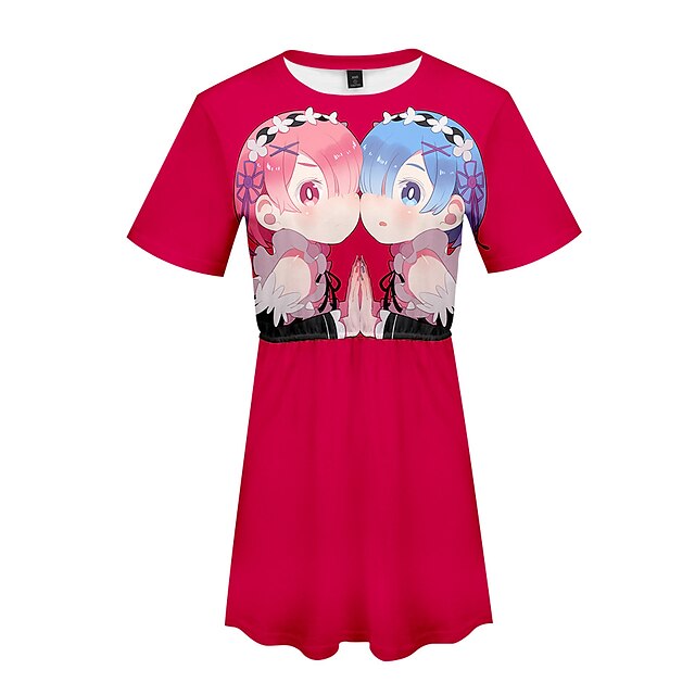 

Inspired by Re:Zero Starting Life in Another World Rem Emilia Dress Cartoon 100% Polyester Anime Harajuku Graphic Kawaii Dress For Women's