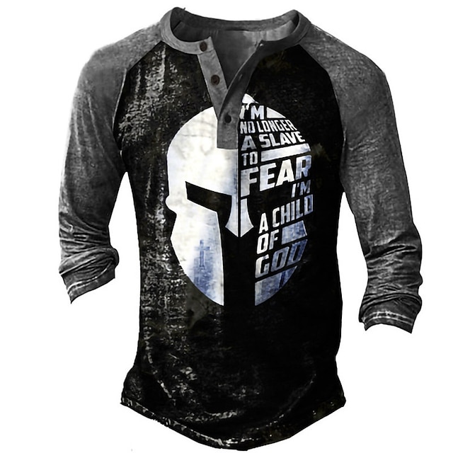 

Men's Henley Shirt Tee T shirt 3D Print Graphic Color Block Mask Henley Casual Daily Button-Down Print Long Sleeve Tops Fashion Vintage Big and Tall Military Style Black / Spring / Summer