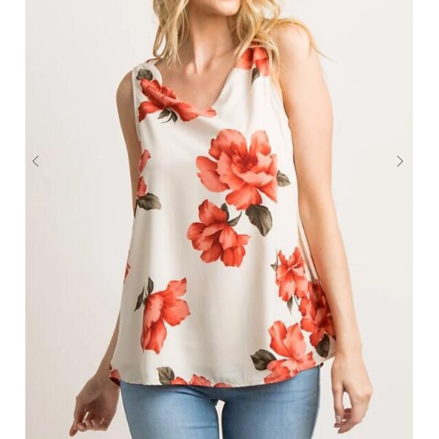 

Women's Floral Theme Tank Top Vest Floral Print V Neck Casual Streetwear Tops White / 3D Print