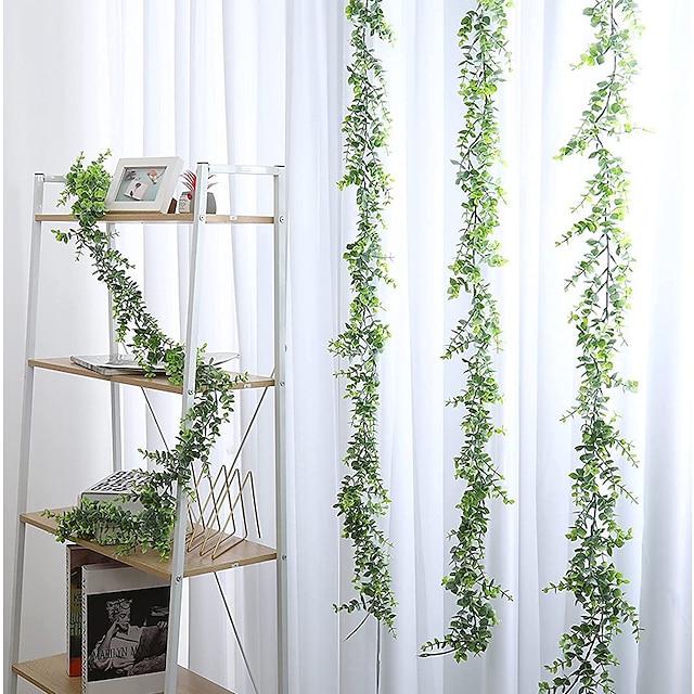  1 st konstgjord grön växt konstgjord eukalyptus krans vinstockar 1,8 m ins eukalyptus vägghängande simulering växt vinstockar bröllopsdekoration
