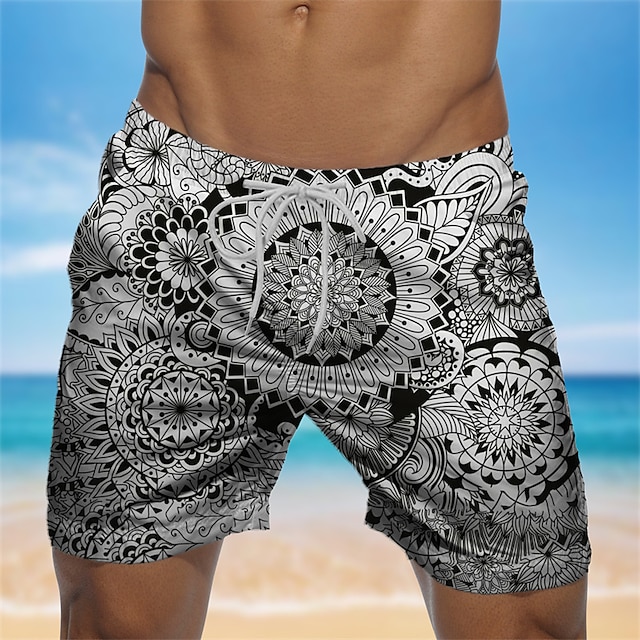 

Men's Designer Streetwear Shorts Beach Shorts 3D Print Elastic Drawstring Design Short Pants Casual Daily Micro-elastic Graphic Flower / Floral Breathable Soft Mid Waist Black / White S M L XL XXL