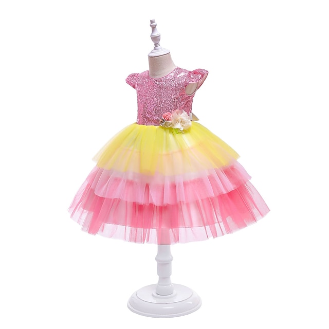 

Kids Little Girls' Dress Sequin A Line Dress Christening dress Sequins Mesh Sparkle Pink Midi Sleeveless Princess Sweet Dresses Summer Regular Fit 3-10 Years